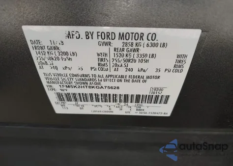 2019 Ford Explorer Platinum from USA, damaged, VIN 1FM5K8HT8KGA75628